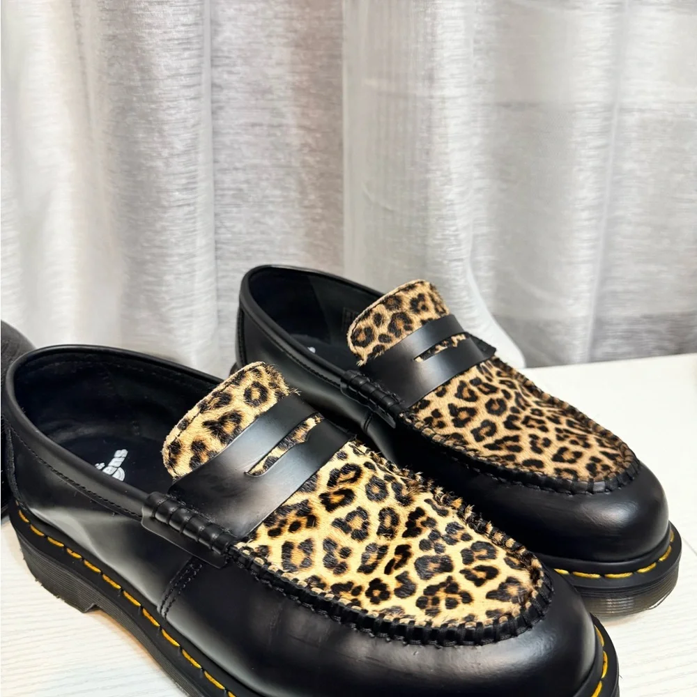 Dr. Martens Black and Leopard Print Loafers - Picture 3 of 12